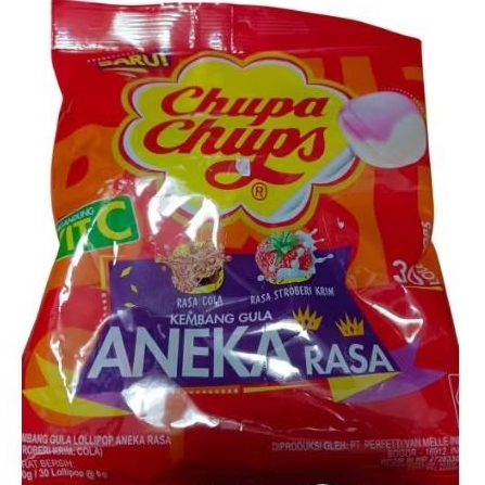 

Permen lolipop chupa chups kembang gula aneka rasa cola rasa stroberi krim 270gr / 30 lollipop @9g