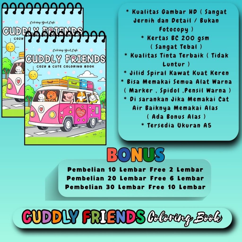 

CUDDLY FRIENDS Cozy And Cute Coloring Book Buku Mewarnai Untuk Anak SD Remaja Dewasa Gambar Jernih Jelas HD Kertas 200 gsm Sangat Tebal