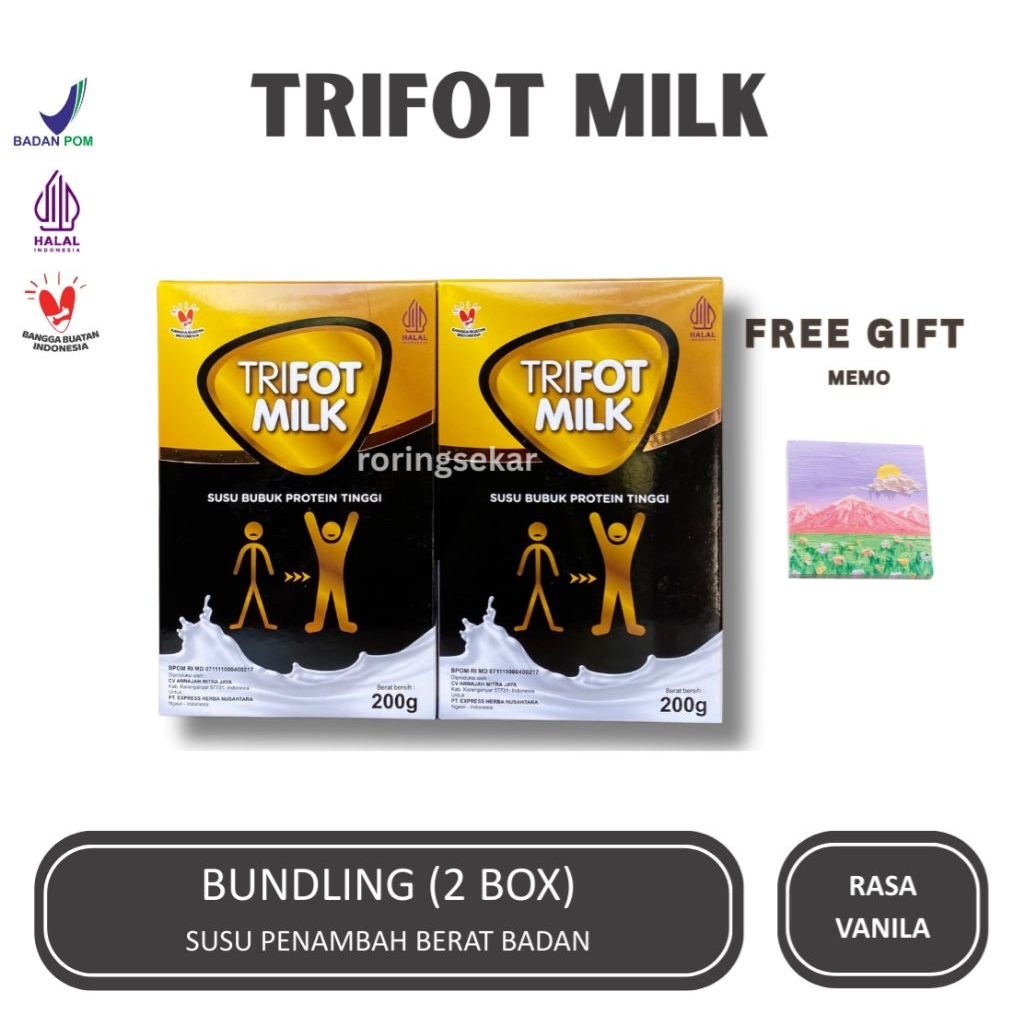 

TRIFOT MILK - [ Paket Bundling ] Susu Bubuk Protein Tinggi Penambah Berat Badan (Rasa Vanila) 2 box
