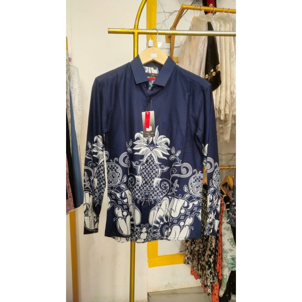 kemeja batik pria motif Mahesa biru navy