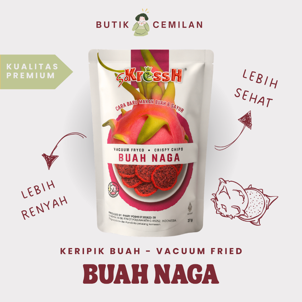

Keripik Buah Naga Sokressh 50gr – Manis, Renyah, & Sehat Vacuum Fried Khas Malang