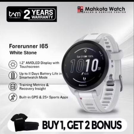 Jam tangan Garmin forerunner 165 white stone smartwatch