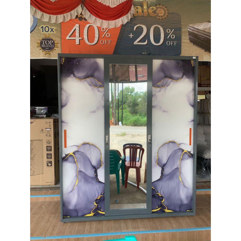 Lemari Pakaian Besi 3 Pintu Sliding AVERY 160cm