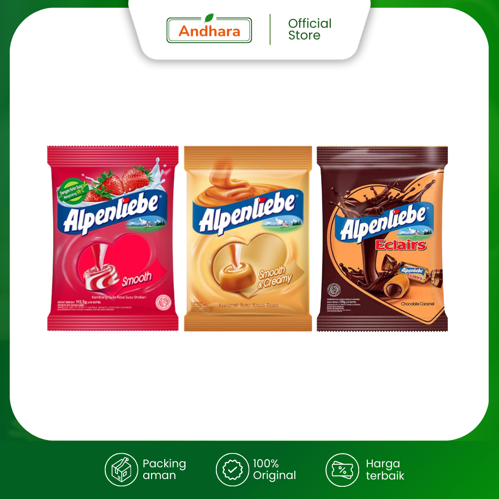 

Permen Susu ALPENLIEBE - Permen Aneka Rasa - Strawberry, Smooth creamy, Eclairs