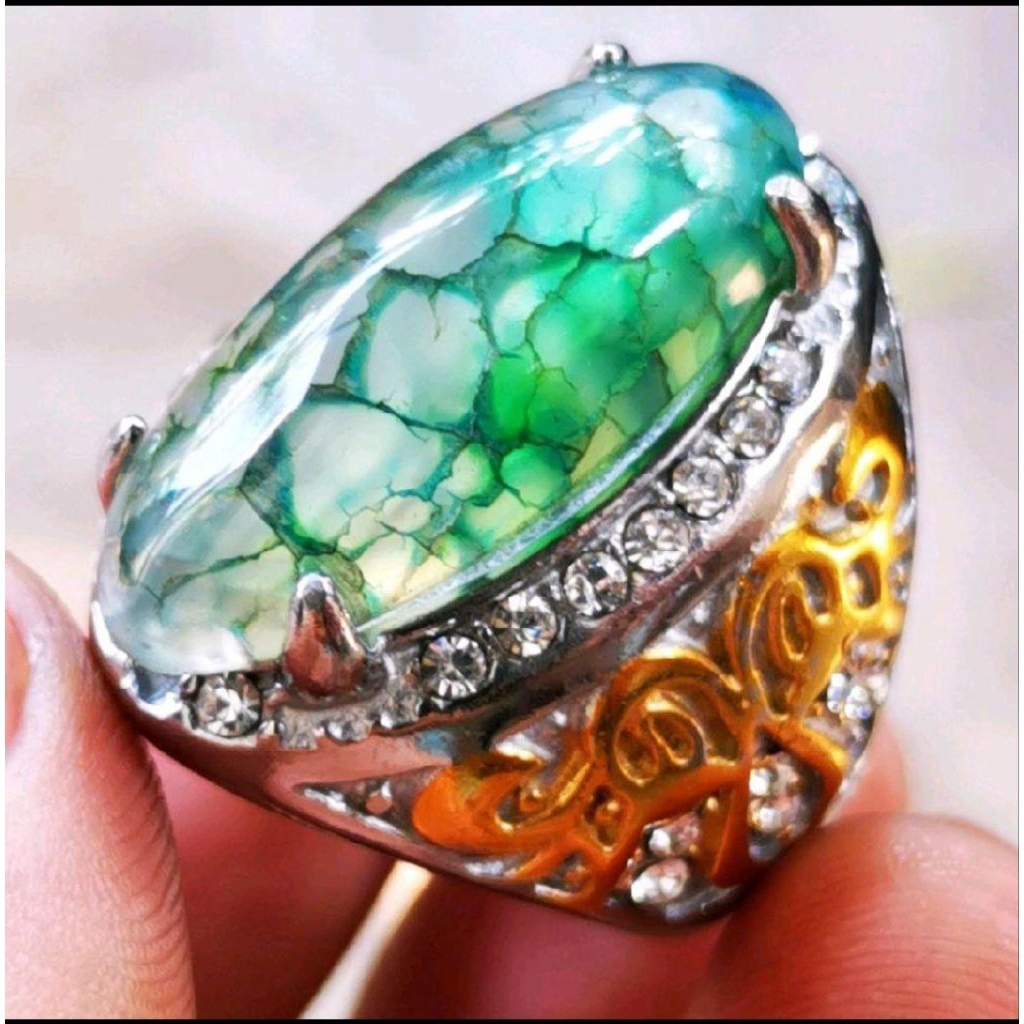 cincin batu akik hijau lumut sisik naga pandan natural