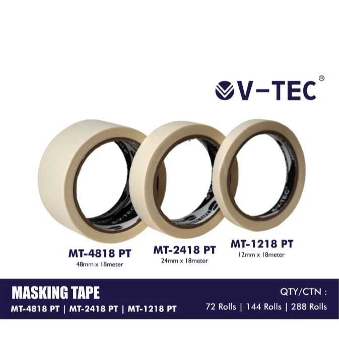 

V Tec Masking Tape Lakban Isolasi Kertas Putih 12 24 48 mm x 12 meter