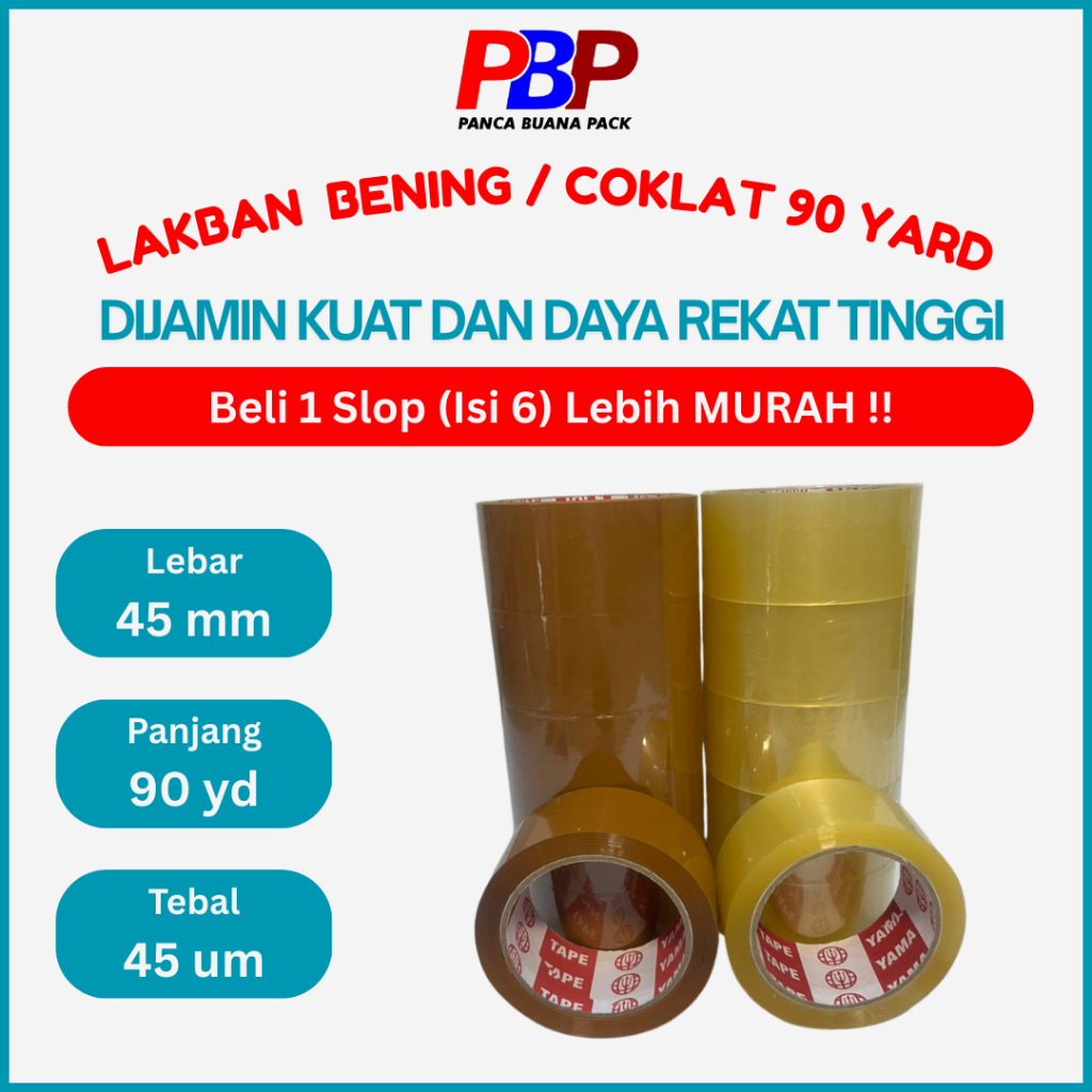 

Lakban Bening Coklat 45mm x 90Yard 6 Pcs Ekonomis Merek Yama Dijamin Kuat Daya Rekat Tinggi Serbaguna K90