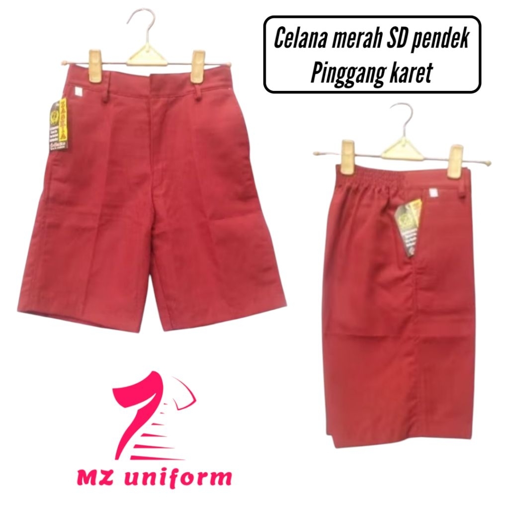 Celana merah SD pendek / Celana merah SD / Celana SD Merah Pinggang Karet