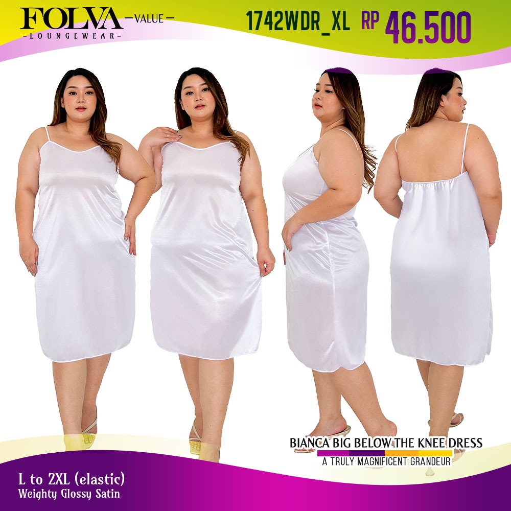 FOLVA Tanktop Dress Wanita Daster putih polos satin 1742WDR_XL big size