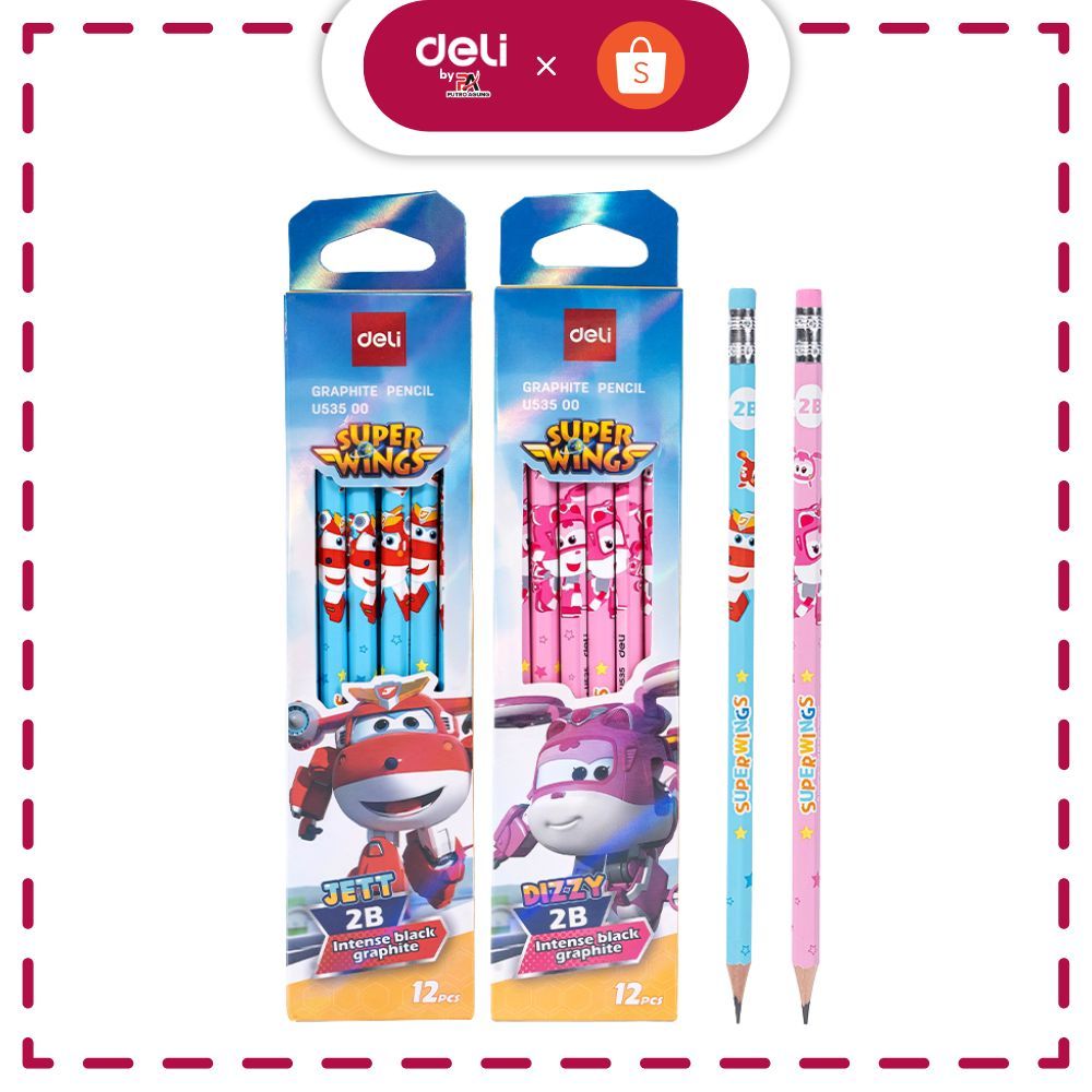 

Deli Graphite Pensil 2B Karakter Super Wings dengan penghapus 12pcs/Box EU53500