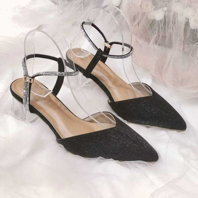 Sepatu Sendal Mules Heels Hels Wanita Burkat Payet Pesta Kondangan Hils Shoes Hak Tahu Tinggi 5Cm Mo