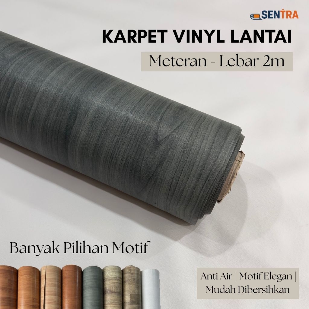 Karpet Vinyl Lantai Meteran Motif Kayu Abu Perlak Lantai Lebar 2m