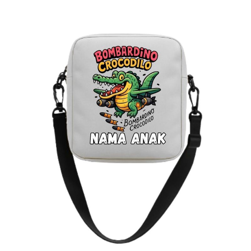 Tas selempang anak motif anomali buaya-slimbag sekolah anak free nama