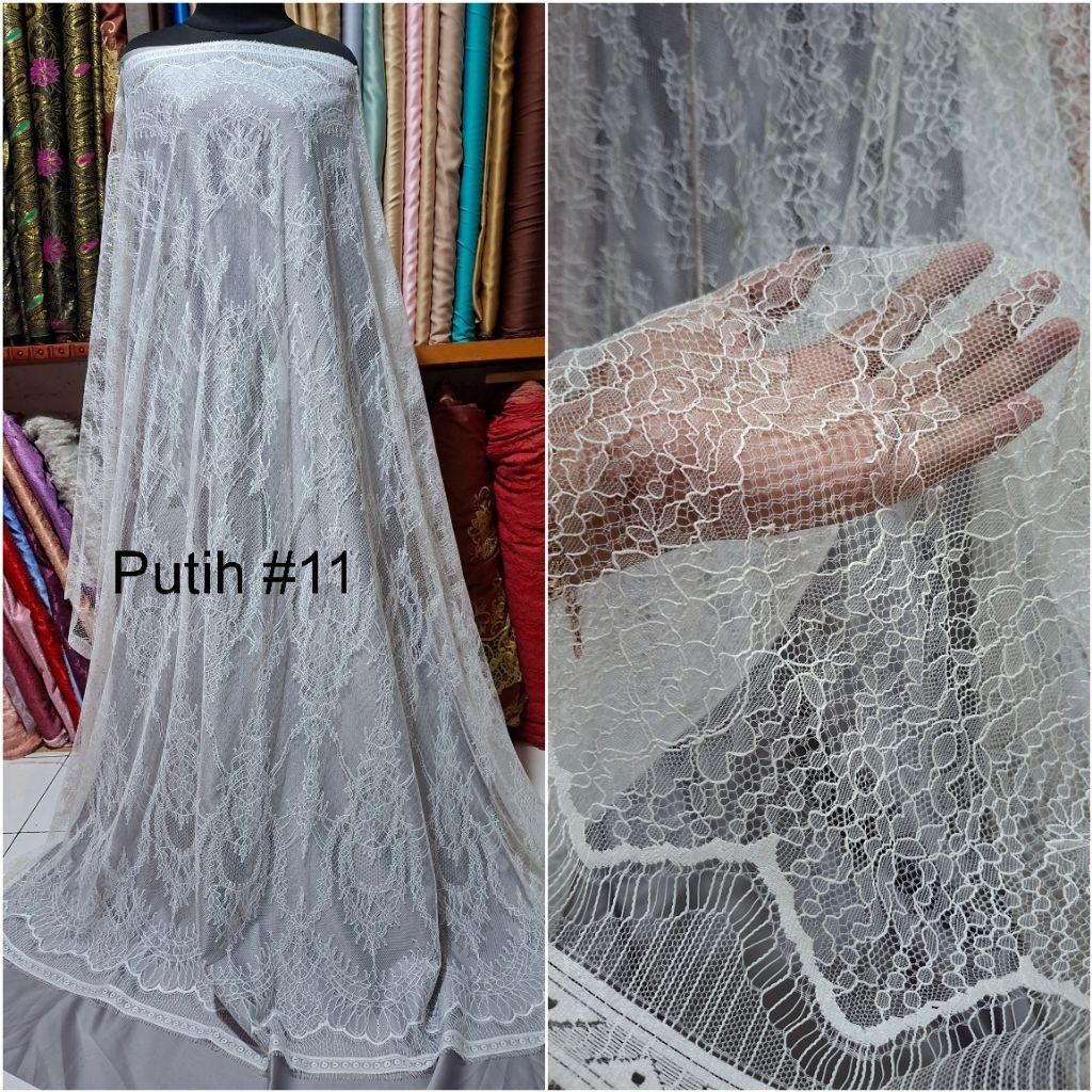 PROMO MURAH❗️1 PANEL BAKAL KEBAYA KAIN SEMI PRANCIS CHANTILLY LACE PREMIUM KHUSUS PUTIH SANTILI LECE