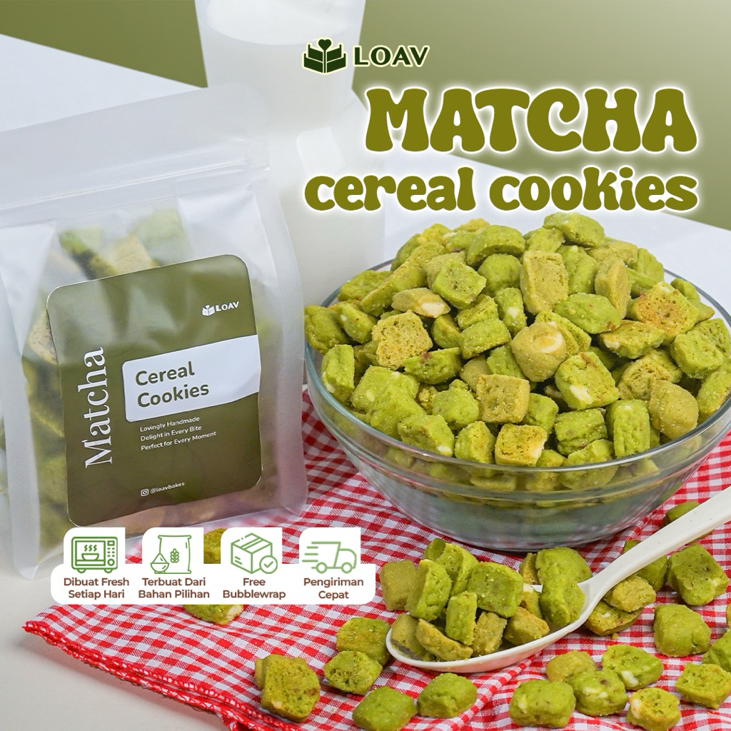 

Matcha Cereal Cookies Premium by LOAVBAKES - Cereal Cookies Cemilan Manis Cookies Chewy Cookies Bites Rasa Matcha
