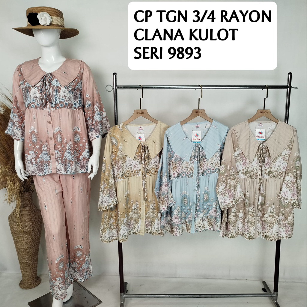 Setelan katun rayon jumbo 3/4 sielie CP celana kulot/baju tidur sielie