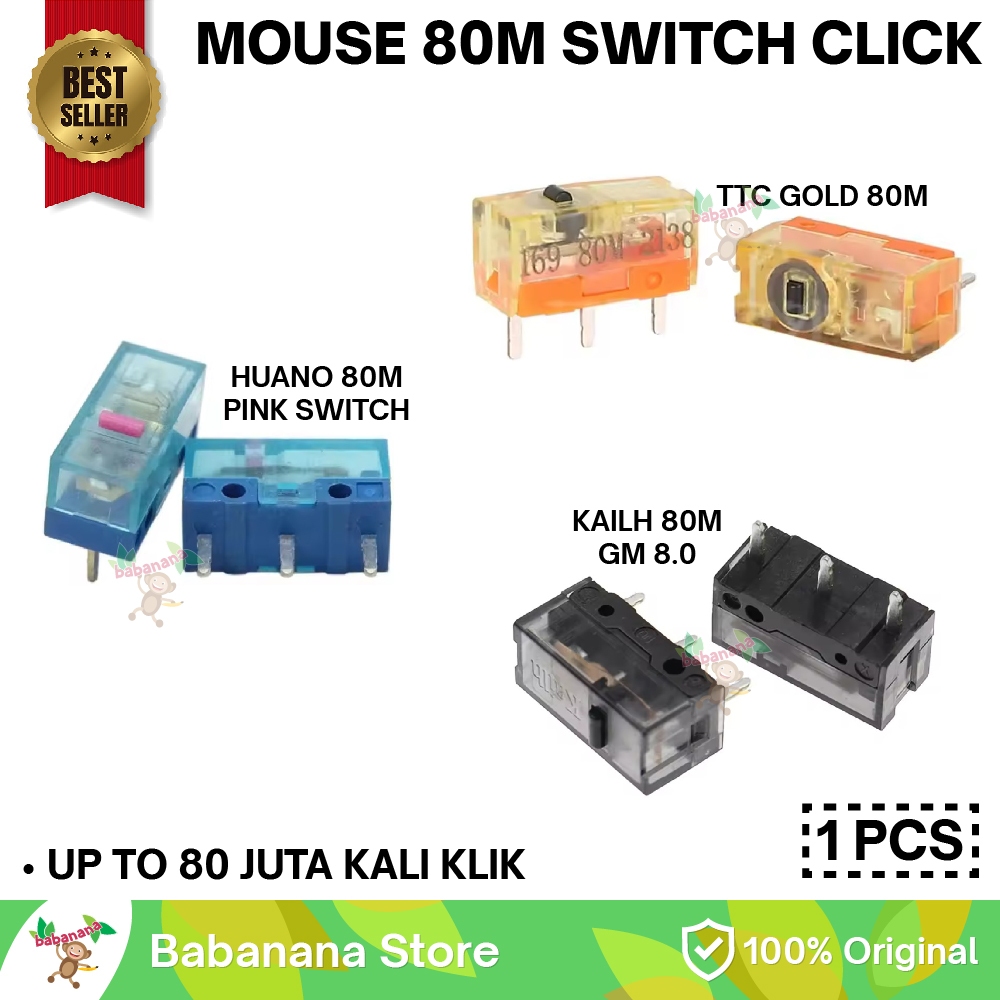 SWITCH MOUSE 80M REPLACEMENT 80 JUTA TOMBOL BUTTON CLICK 1 PCS Huano Pink Kailh GM 8.0 TTC Gold