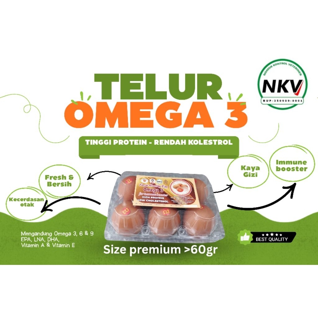 

OMEGA FRESH EGG Telur Omega 3, 6 & 9 size >60gr isi 6 butir
