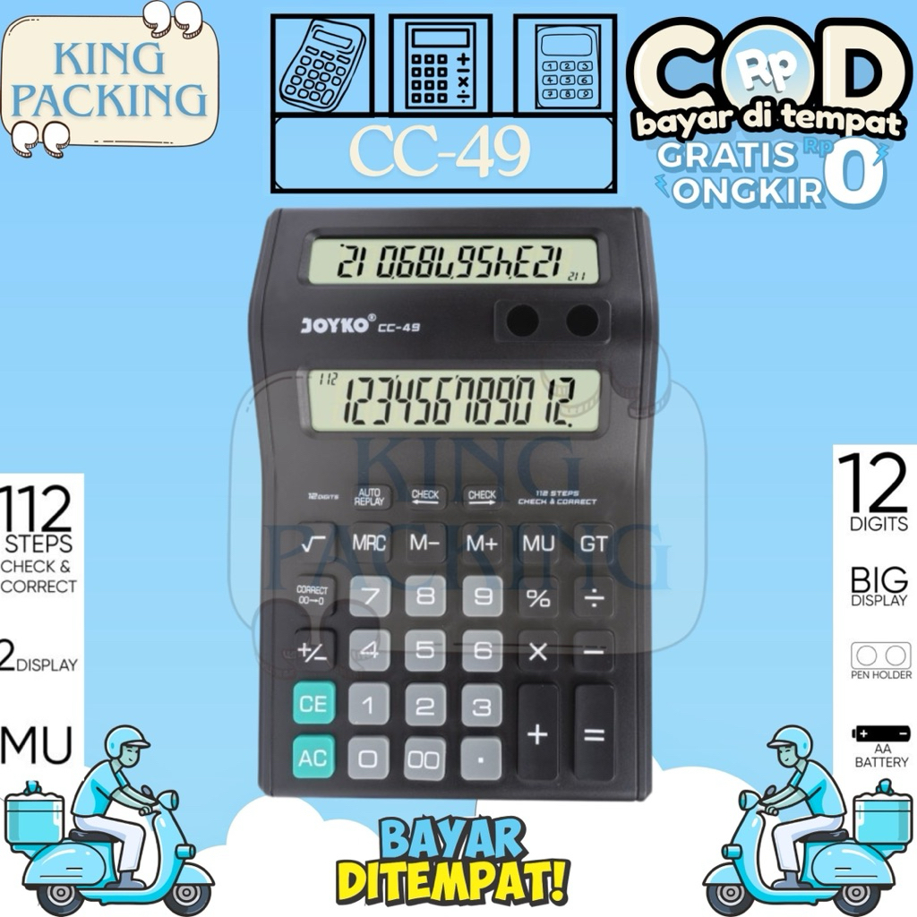 

Bisa Cod Kalkulator Joyko Dua Sisi CC-49 Digit Dual Power 2-Display