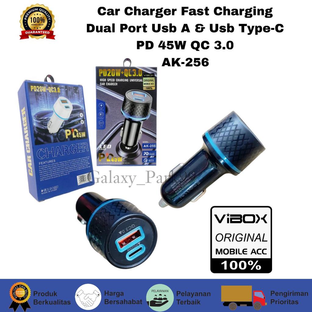 Saver Mobil Vibox AK-256 Car Charger PD 45W Fast Charging QC3.0 2port Saver Mobil Colokan Usb Dan Ty