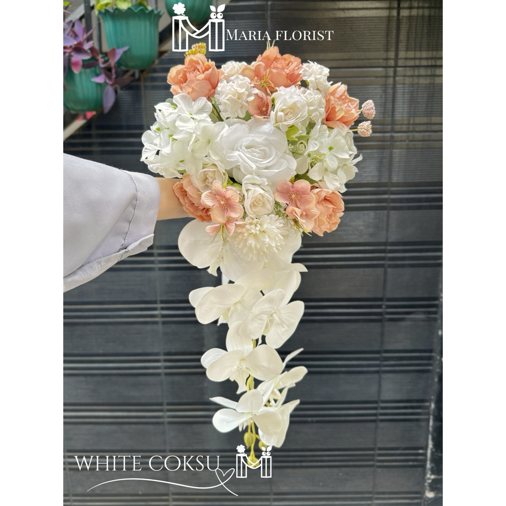 Qnr - Wedding Hand Juntai Casade Buket Bunga Pernikahan Artificial - Buket Pengantin Anggrek - Buket