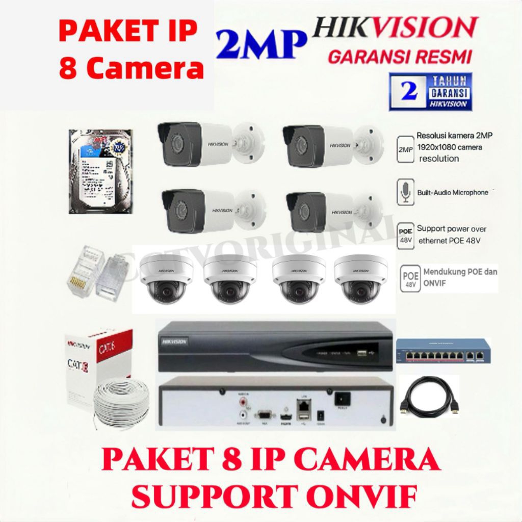 PAKET  CCTV  HIKVISION  IP  CAM   8  CAMERA