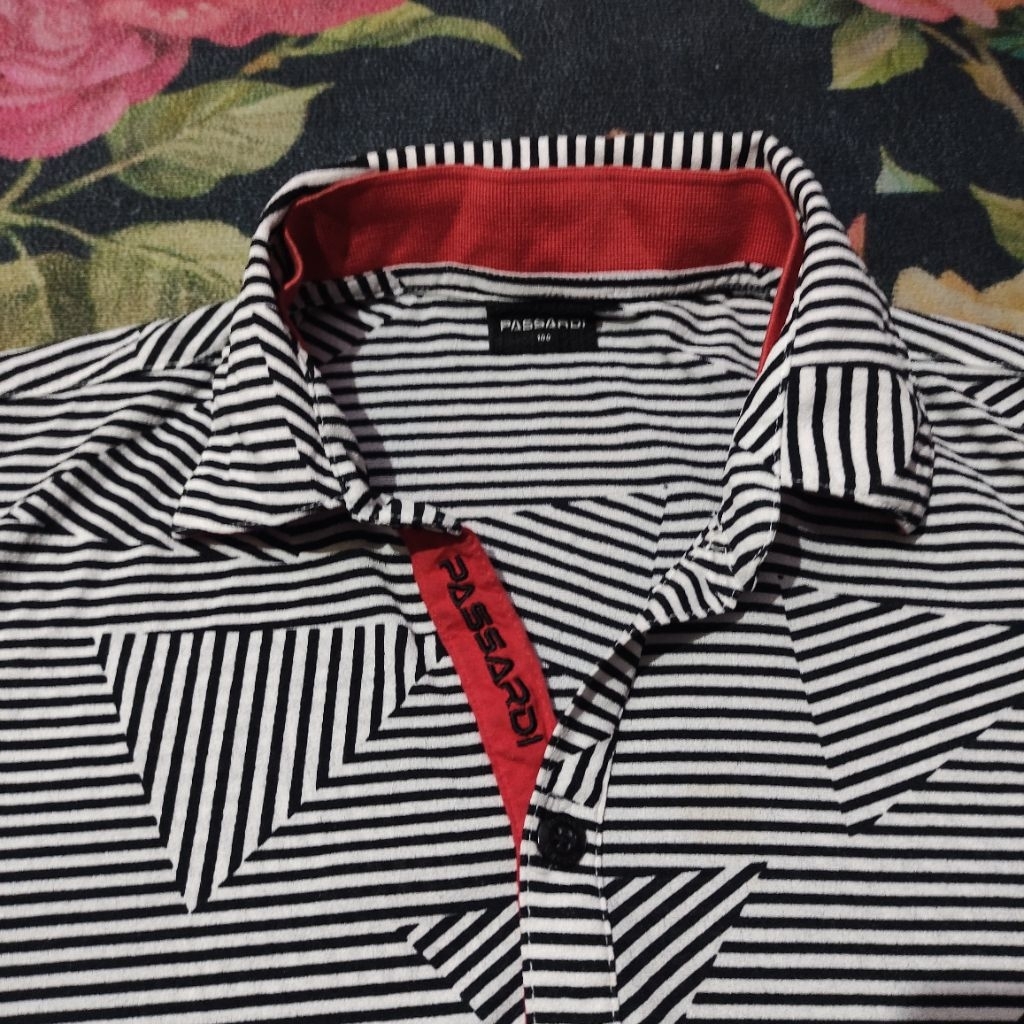 Passardi Polo Shirt | Kaos Kerah Motif Garis Abu Putih