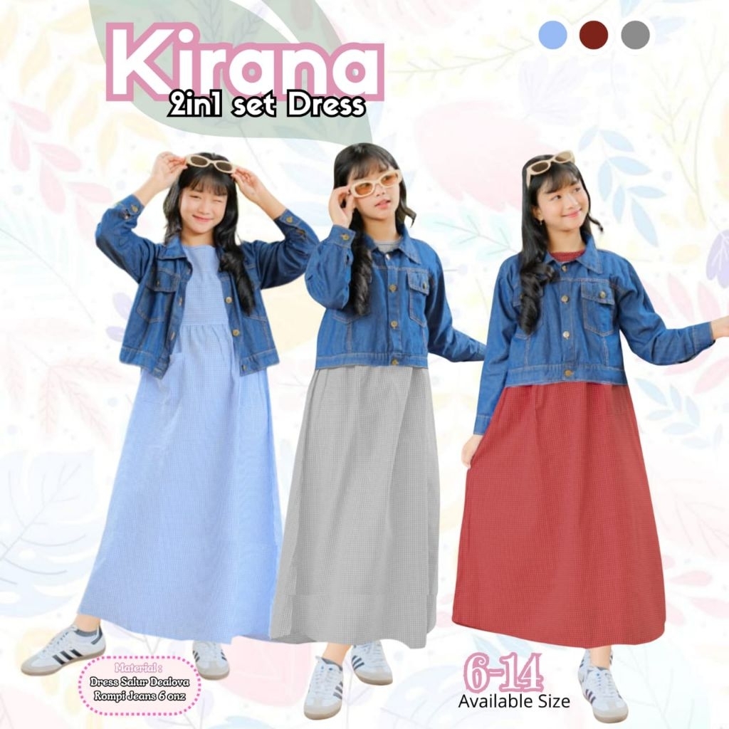 [ KIRANA 2IN1 ] By DELIFA Dress set Cardigan anak dress set jaket jeans anak perempuan dress anak pe