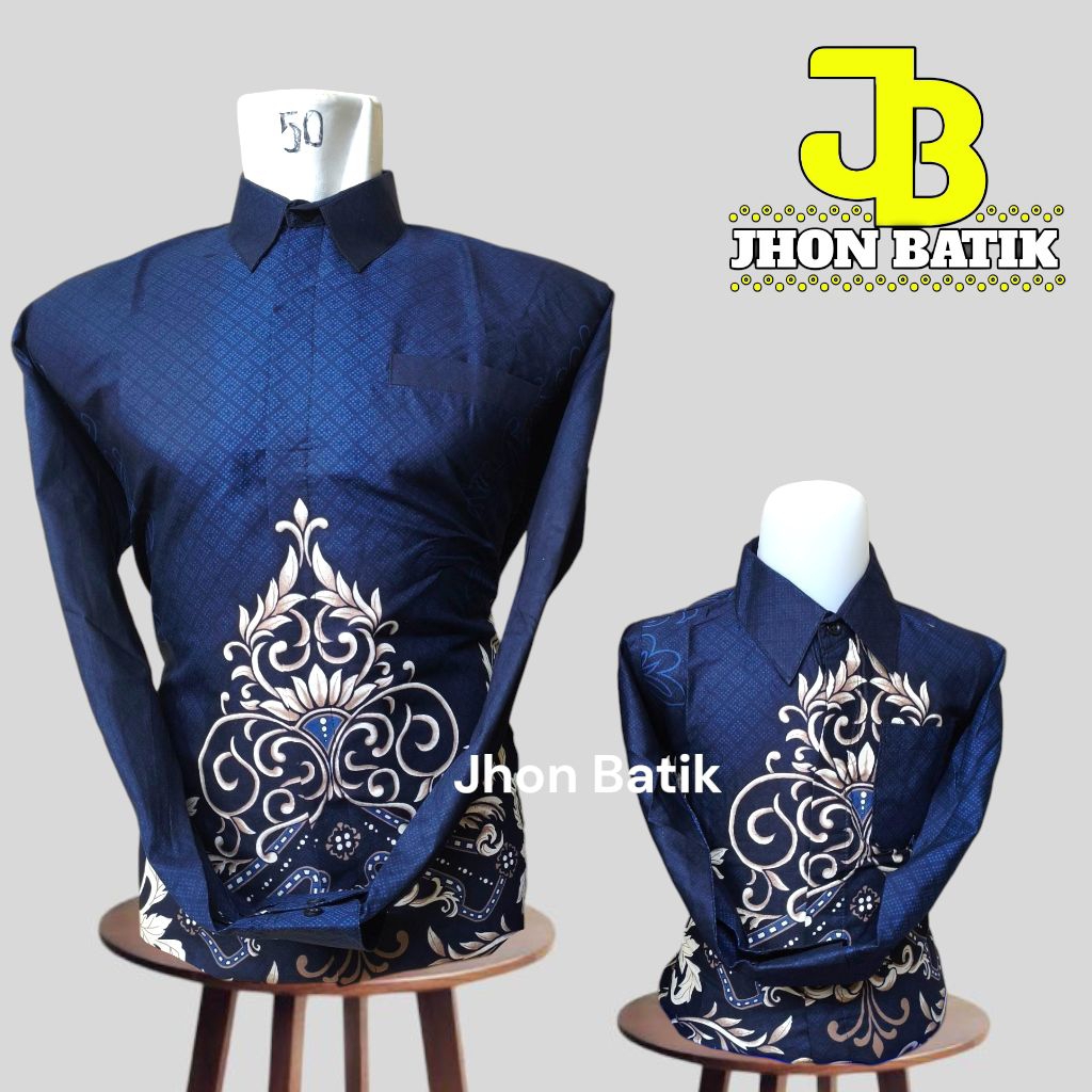 kemeja batik couple ayah dan anak warna navy bahan katun adem lais furing hero//batik kondangan coup