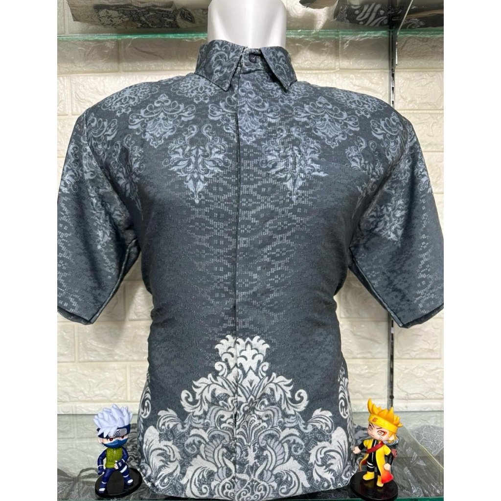 Kemeja hem dobi abu abu / kemeja batik kain dobi hem