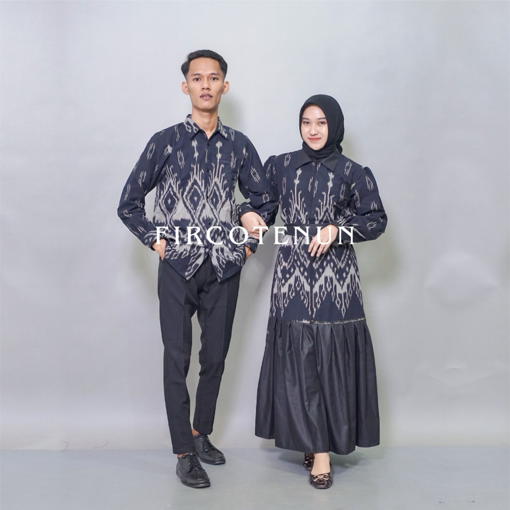 Couple Tenun Nayara Hitam - Kemeja Tenun Pria & Dress Tenun Wanita Modern Elegan
