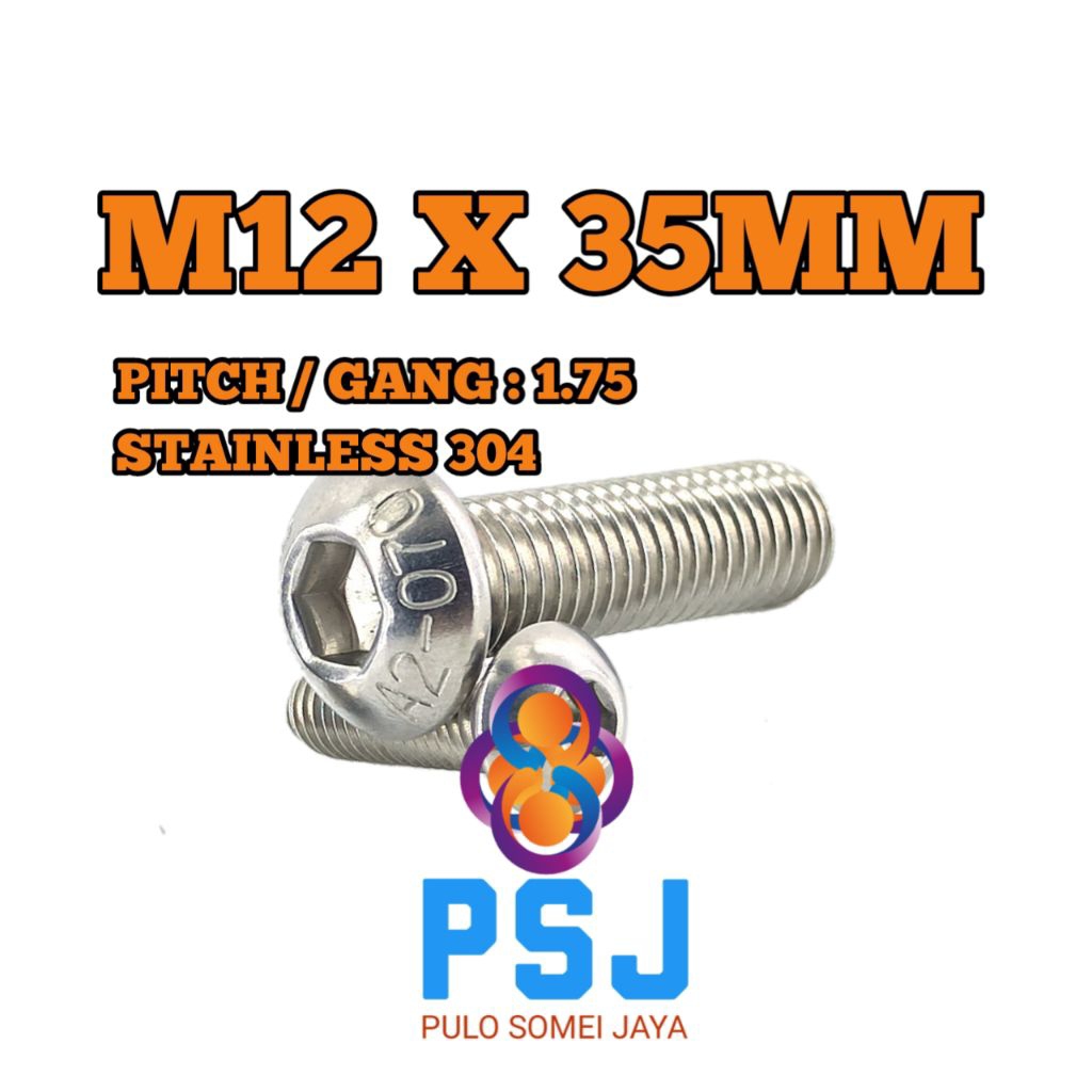 Baut L Button M12 x 35 / Baut Button L M12 x 35 SUS 304