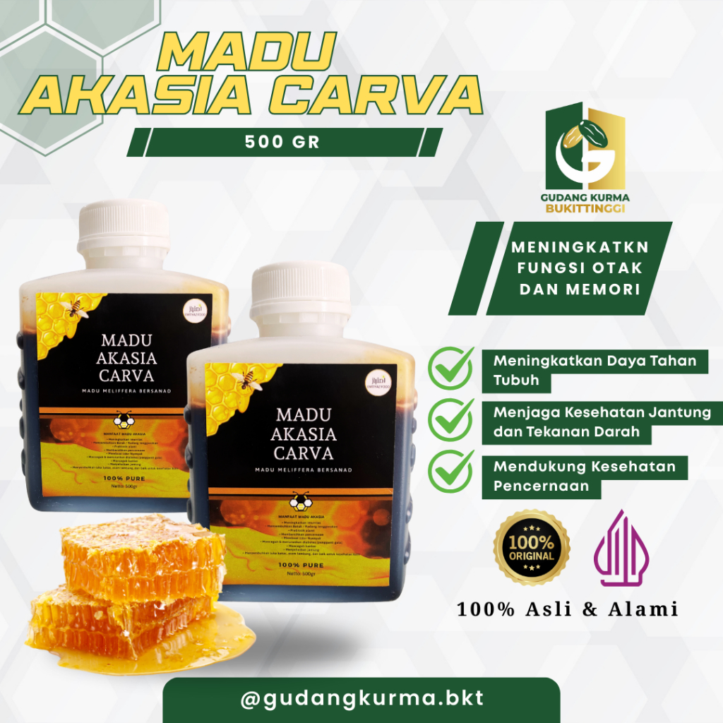 

Madu Akasia Carva 500gr – 100% Original, Madu Lokal Bukittinggi Sumatera Barat