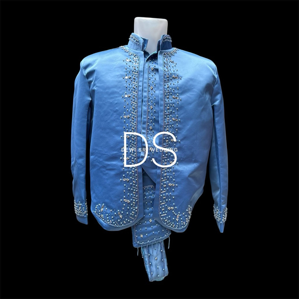 beskap pengantin solo biru denim