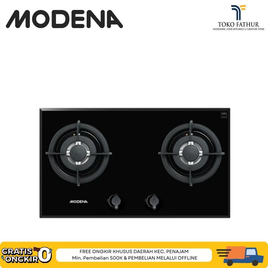 Modena BH1725ACBK Kompor Tanam 2 Tungku BH 1725 ACBK 1725ACBK kaca kompor gas