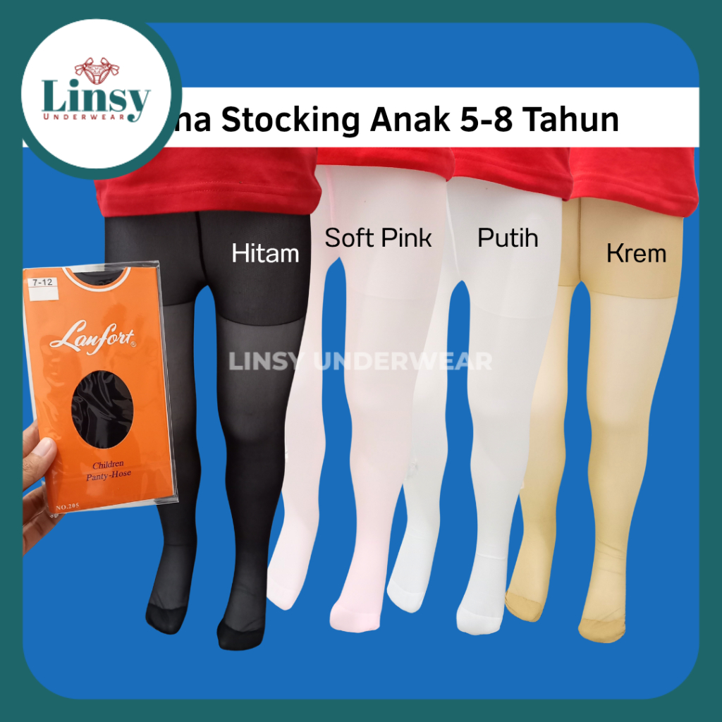 Stoking Anak Perempuan 5-8 Tahun Stocking Celana Anak Warna Kulit Hitam Pink Putih Transparan