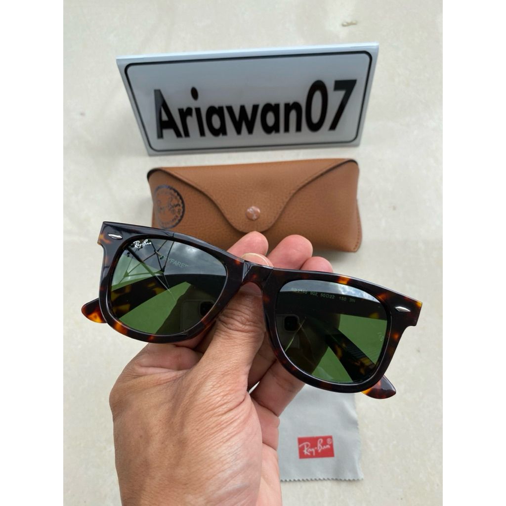 kacamata ray-ban wayfarer tortoise kaca hijau sz 50