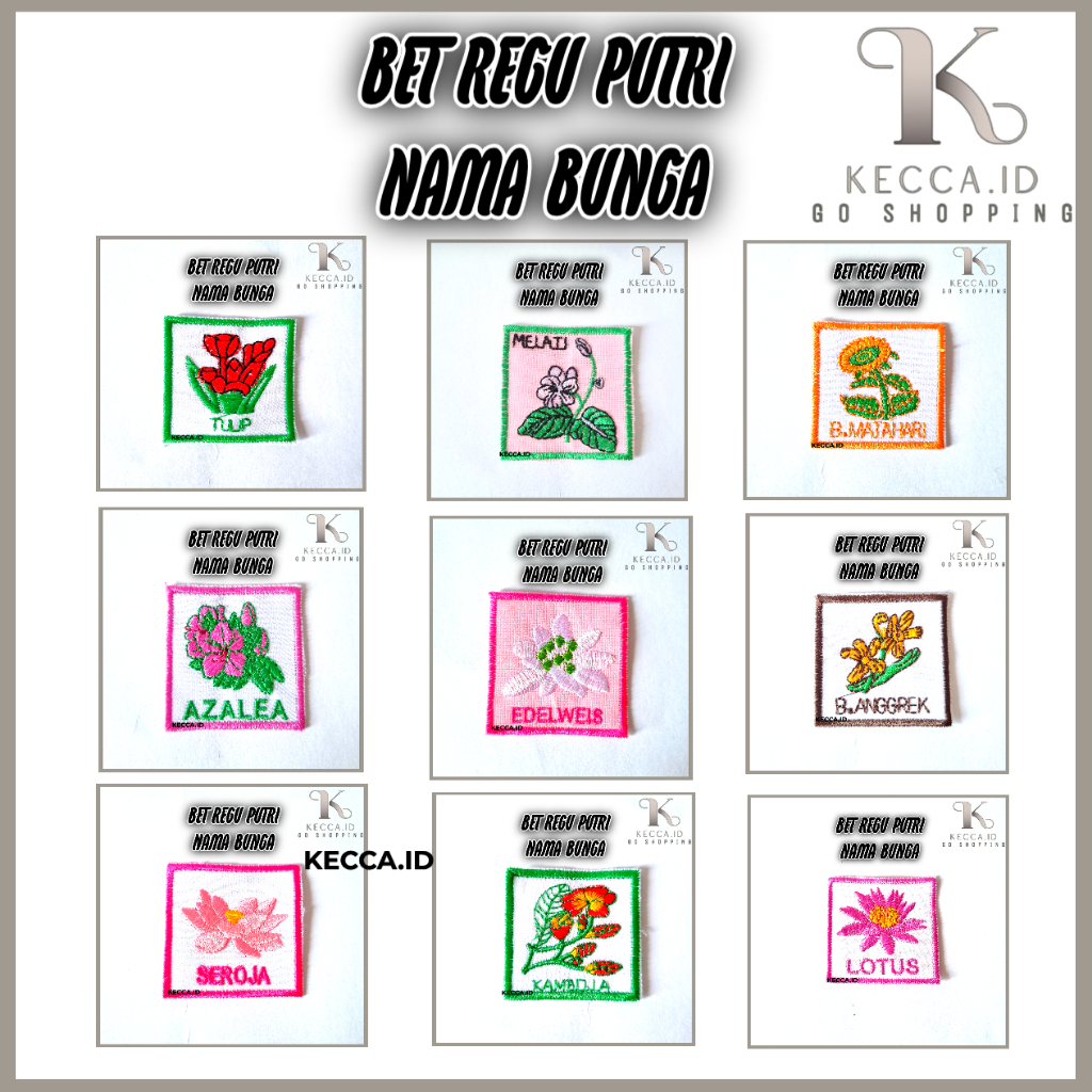 BET BADGE REGU PRAMUKA PUTRI BORDIR NAMA BUNGA / BED REGU PRAMUKA PUTRI NAMA BUNGA
