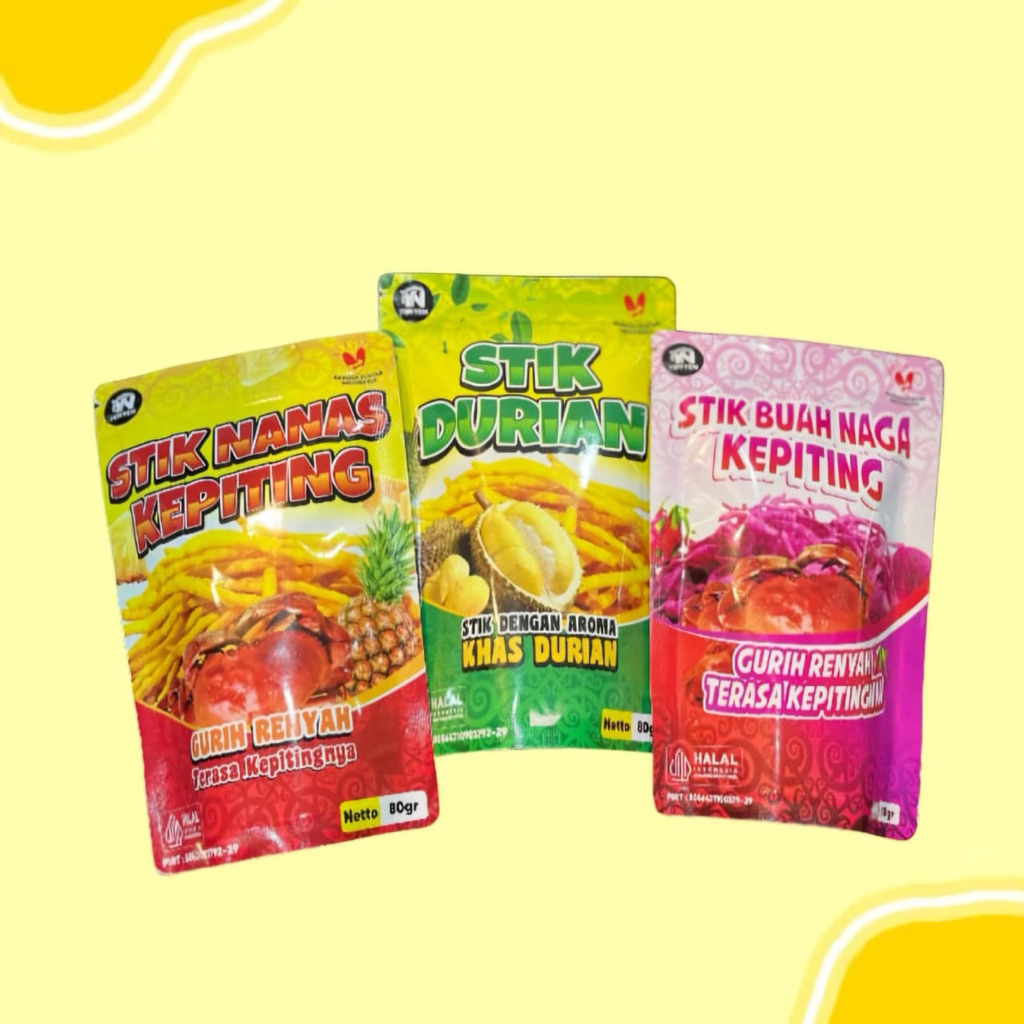 

Stik Kepiting & Buah 80gr – Varian Nanas, Buah Naga, dan Durian | Camilan Renyah Khas Kalimantan