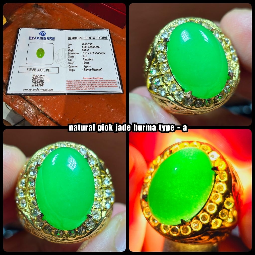 natural giok ijo burma myanmar + sertifikat lab ( type - a )