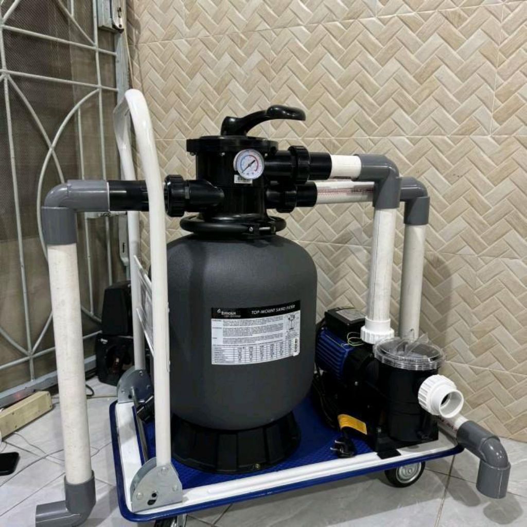 Paket Pompa Kolam Renang 1Hp Set Troli Mesin Vacuum Kolam Renang