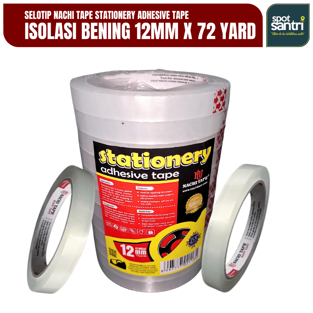 

Isolasi Bening Nachi Stationery Tape 1/2" Inch (12mm) x 72 Yard | Selotip Tali Perekat [PCS]