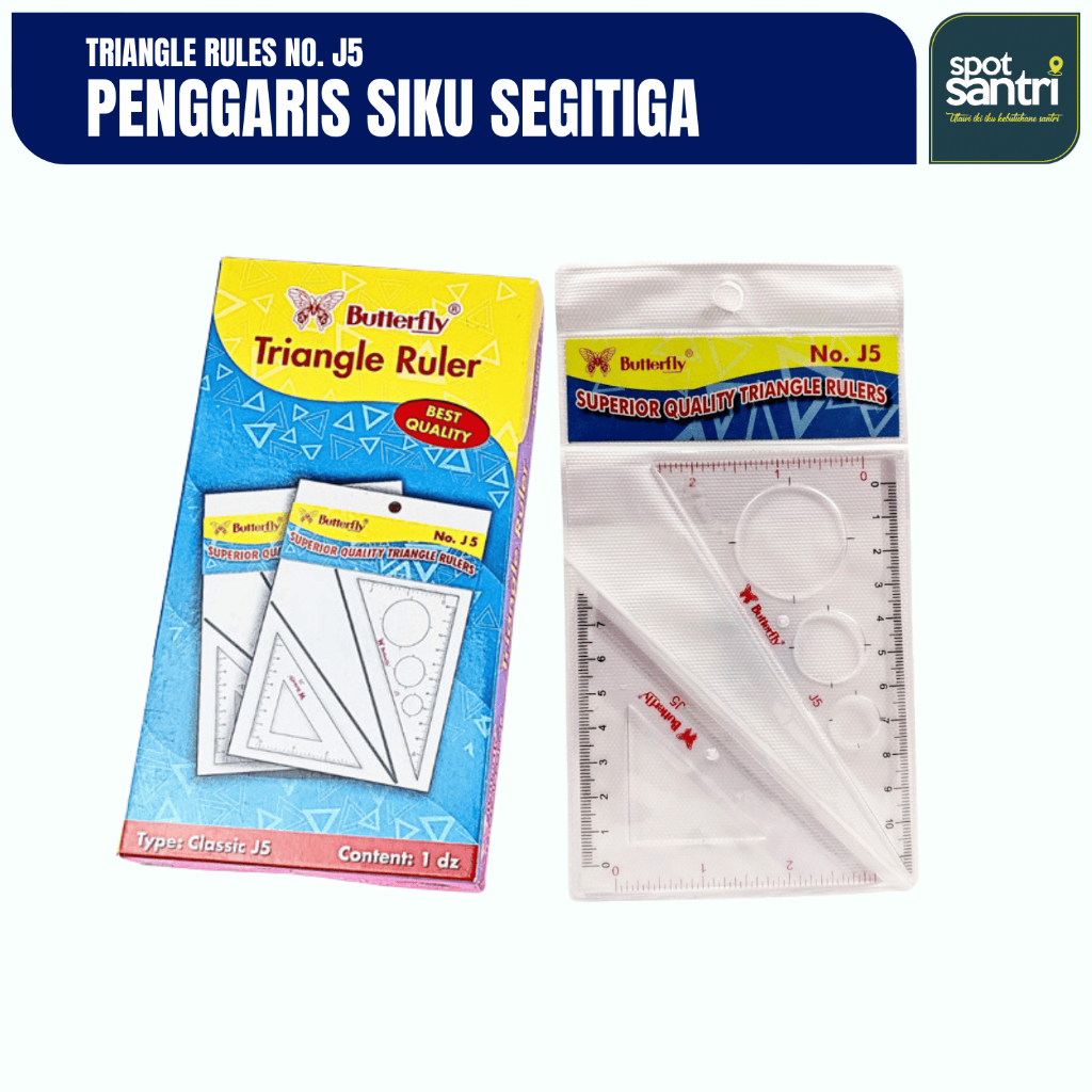 

Penggaris Siku Segitiga Mika Transparant Butterfly Triangle Ruler J5 - Ringan Awet [PCS]