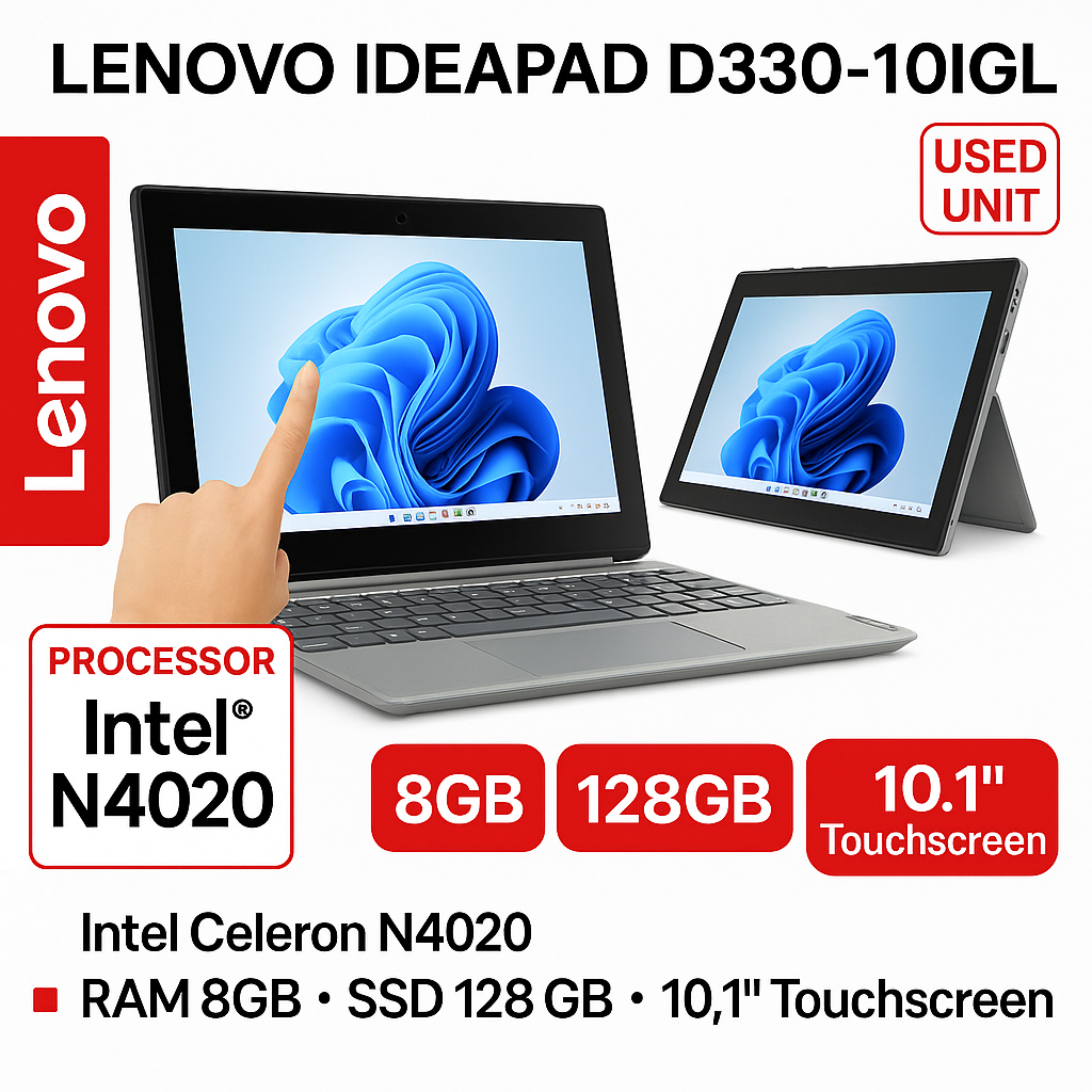 Laptop Lenovo Ideapad D330-10IGL Celeron N4020 Ram8gb Ssd128gb Touch 2 in 1 touchscreen