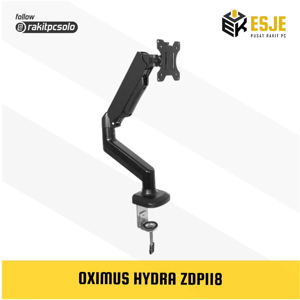 Oximus Hydra ZDP1118 Monitor TV LCD LED Braket Meja ZDP-1118 Ergonomic Tilt Swivel Rotate VESA Black