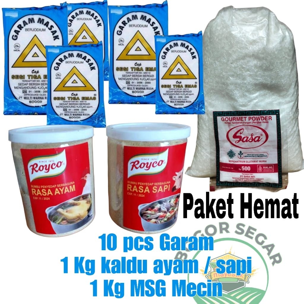

Paket Penyedap Bumbu Kaldu Masakan MSG Micin Garam Beryodium Kaldu Royco Rasa Ayam/Sapi Kemasan Repack 3 in1