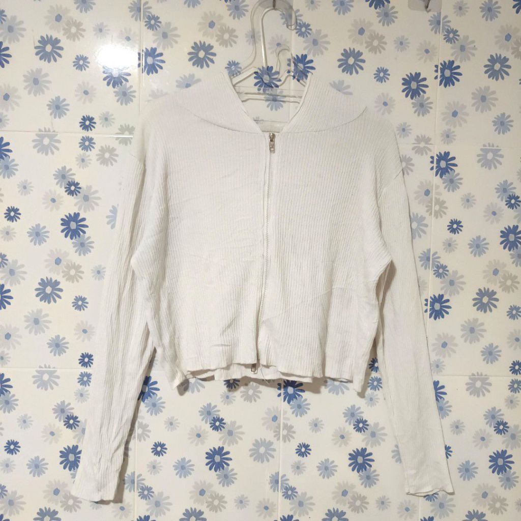 Hoodie Double Zipper Knit Lidi White Putih Rajut Not Uniqlo GU ZARA
