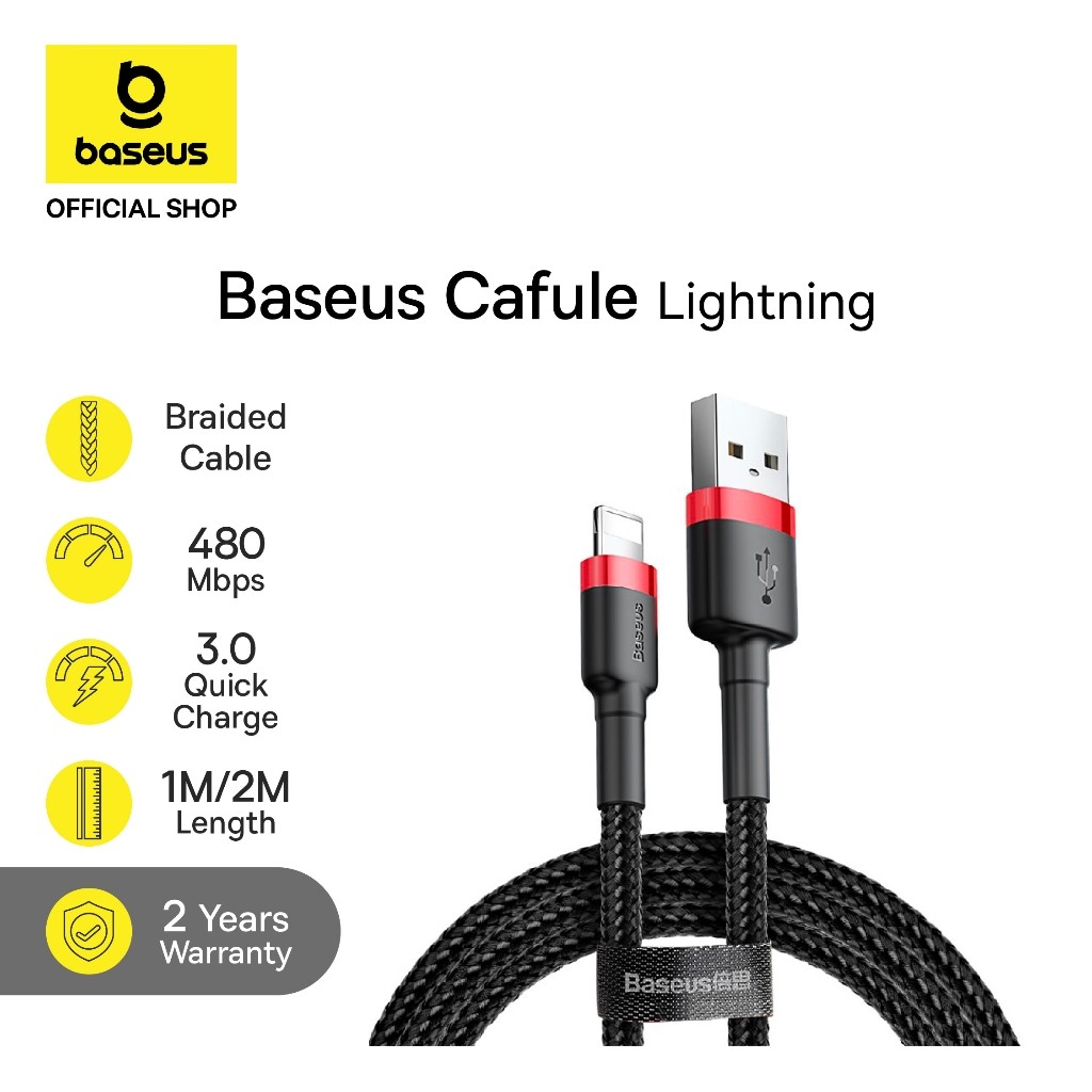 Baseus Cafule Cable USB For iPhone Kabel Data Lighting 1M/2M Fast Charging