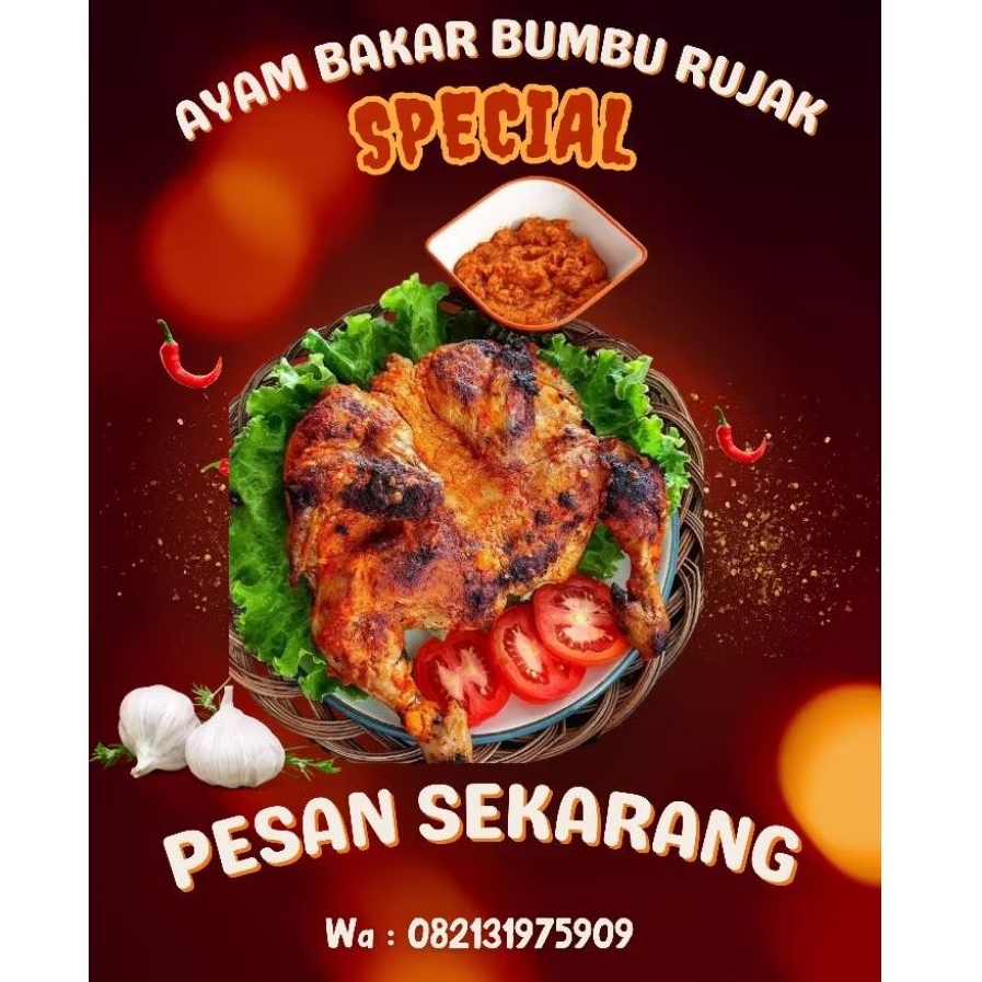 

AYAM BAKAR BUMBU RUJAK SPESIAL BISA 1 EKOR UTUH ATAU 10 POTONG