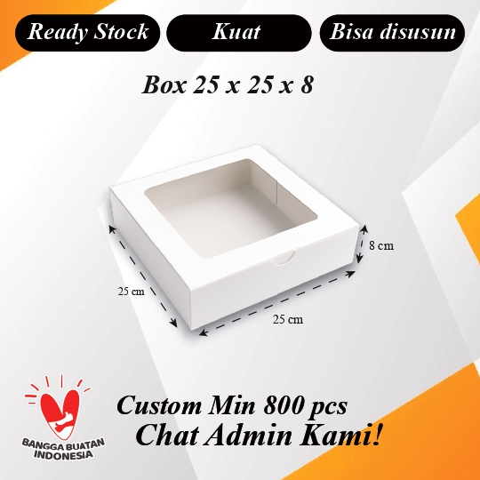 (10 pcs) 25x25x5 25x25x8 25x25x12 Tempat Kue Kotak Dus Wadah Ivory Polos Jendela Mika